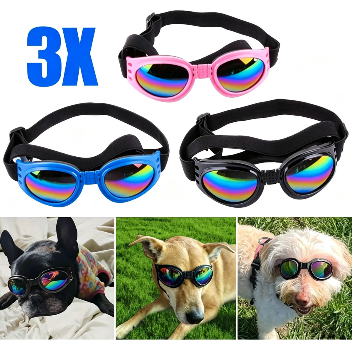 Pet Sunglasses 3-Pack, White, Black & Pink โ Foldable Goggles for Small Dogs & Cats โ view 7