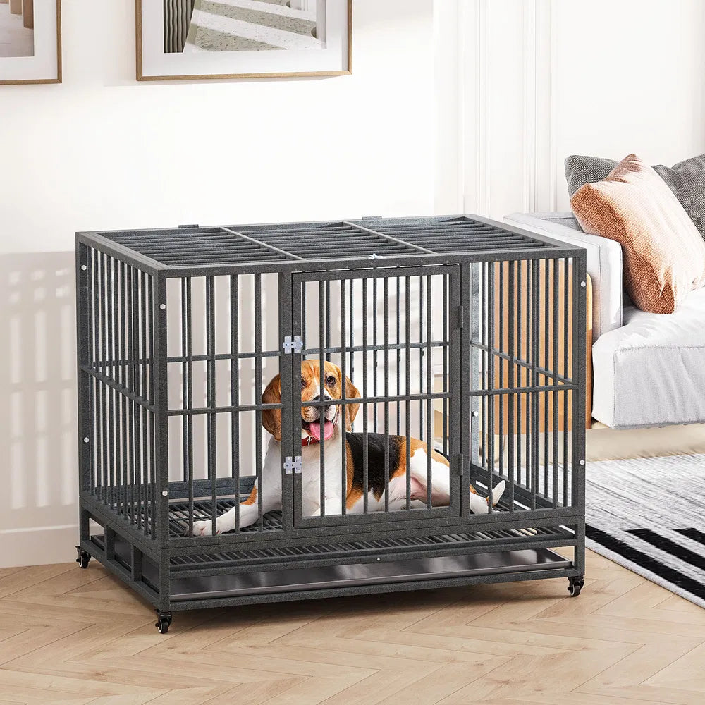 43 in Heavy-Duty Dog Crate with Locking Wheels โ Double Door, Removable Tray โ view 8