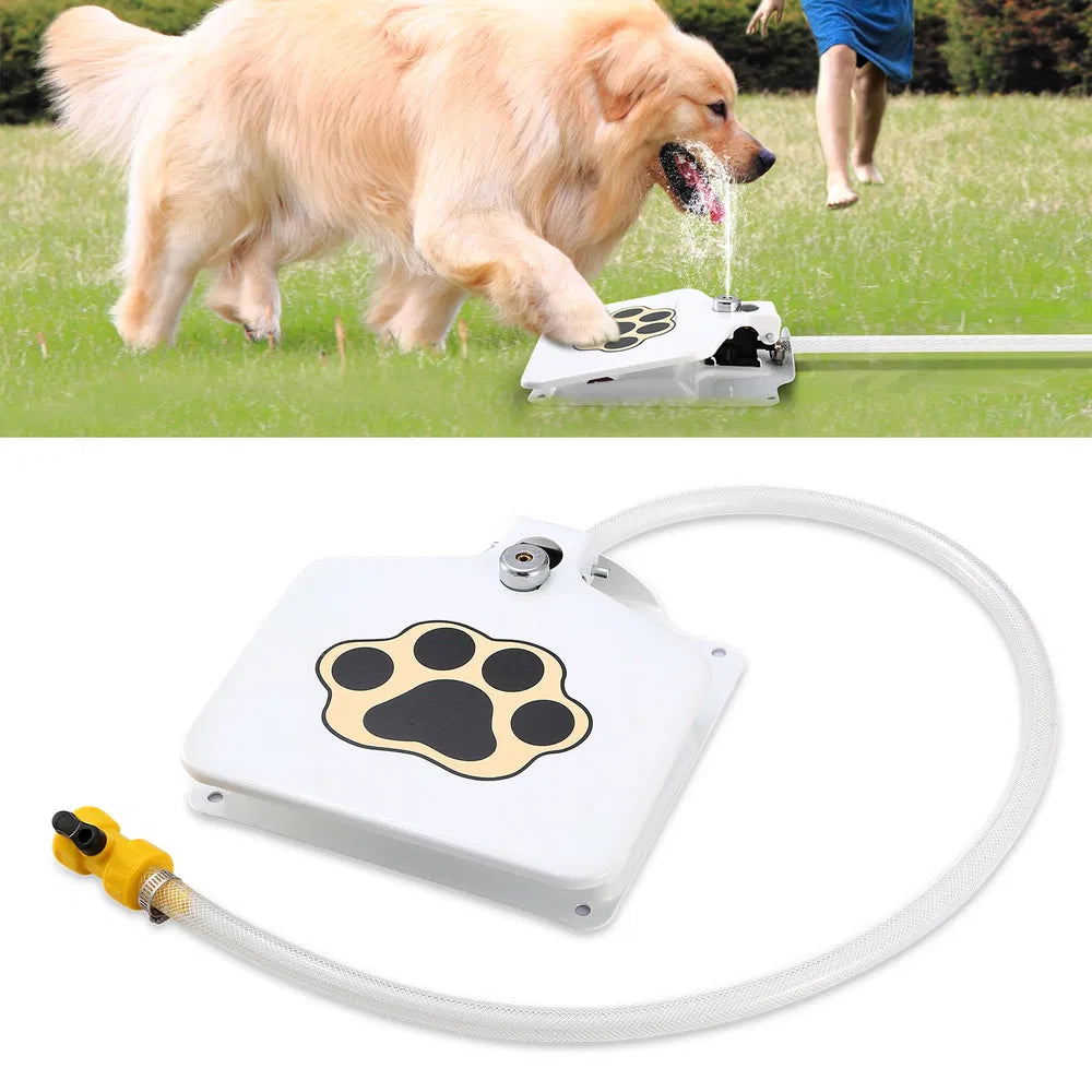 Outdoor Step-On Dog Water Fountain with Paw Pedal, Hose & Splitter, White โ view 6
