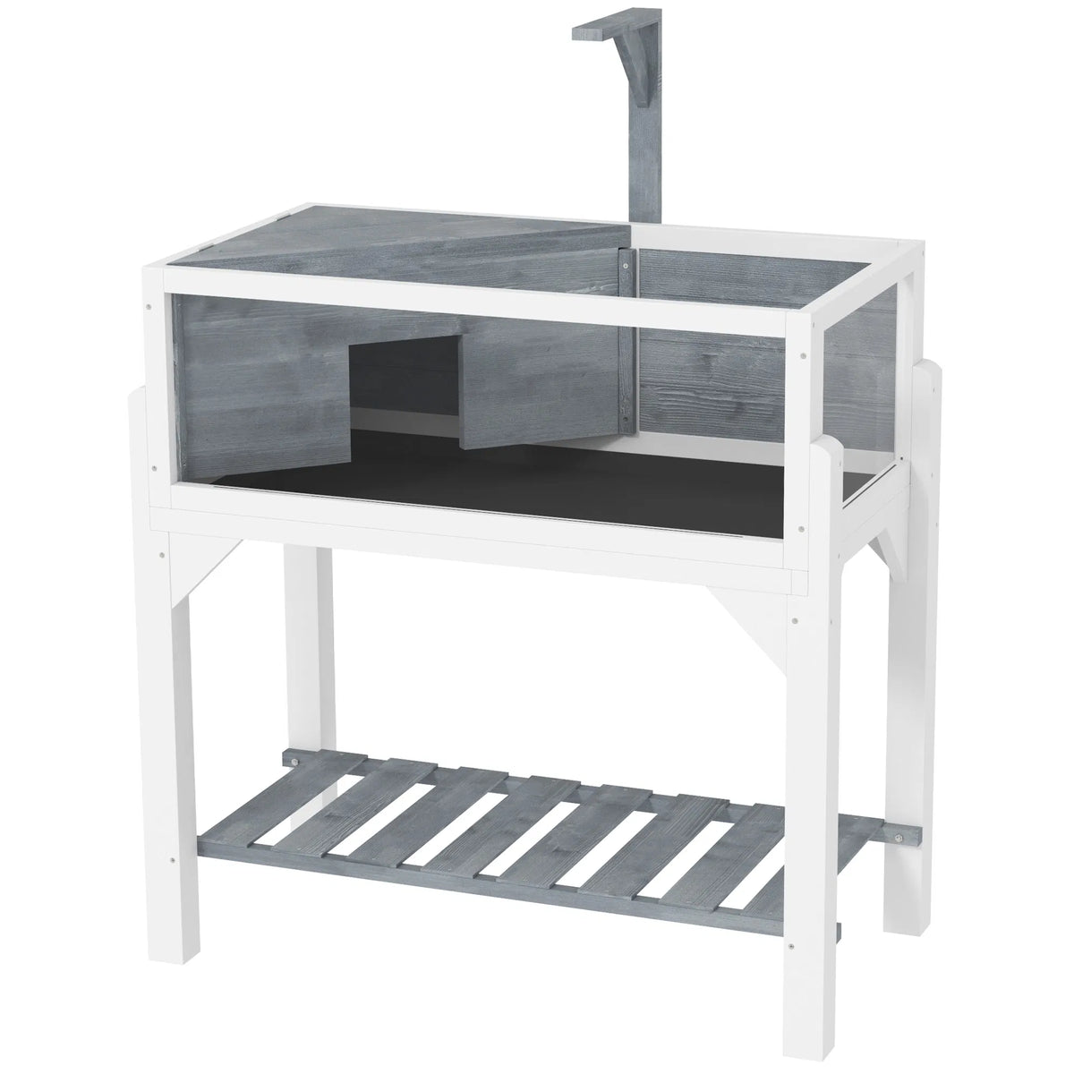 Fir Wood Tortoise House with Basking Room โ Clear Panels, Lamp Holder & Tray, Gray & White โ view 2
