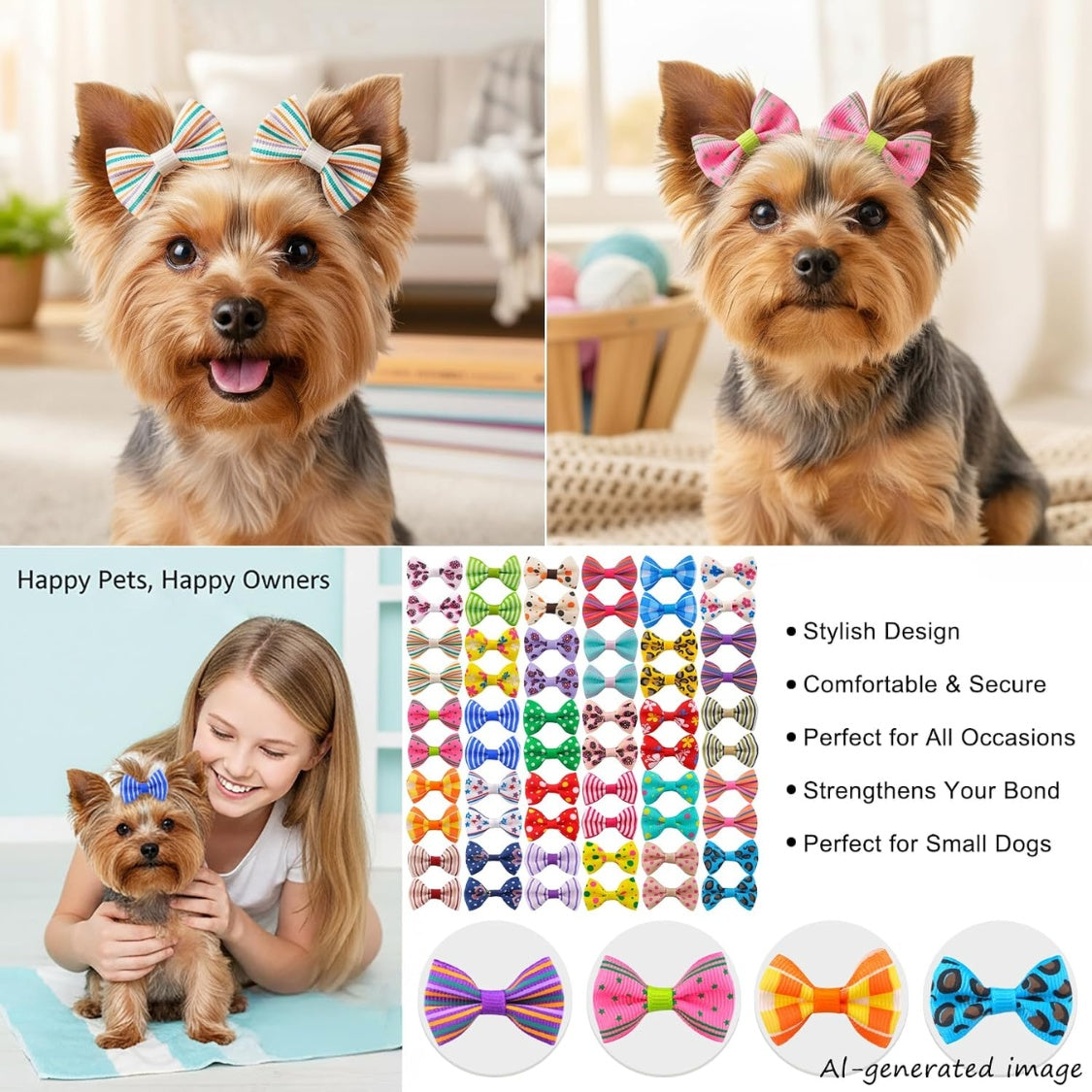 Dog Hair Bow Clips 60-Pack โ 1.5 in Alligator Clip Bows for Puppies & Small Dogs, 30 Styles โ view 6