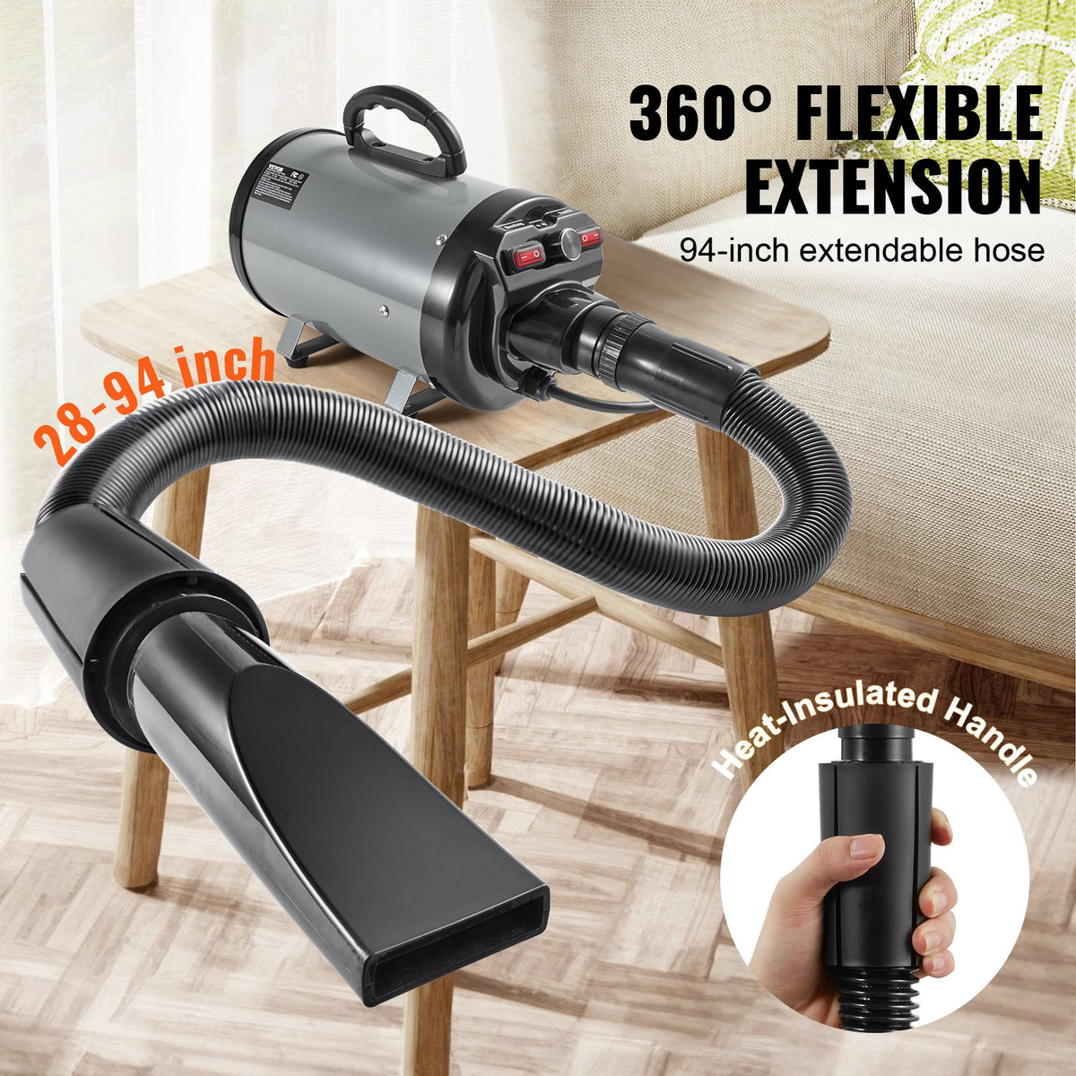 High-Velocity Dog Blow Dryer โ 2800 W with Adjustable Heat & Speed, 4 Nozzles, Gray & Black โ view 5
