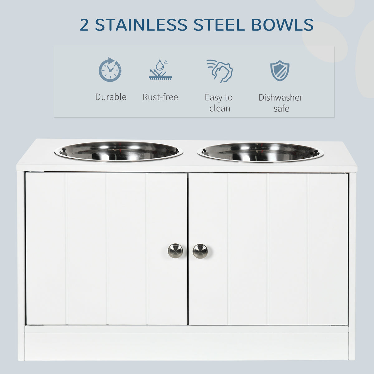 Elevated Dog Bowl Stand with 44 L Storage Cabinet & 2 Stainless Steel Bowls for Large Dogs, White โ view 4