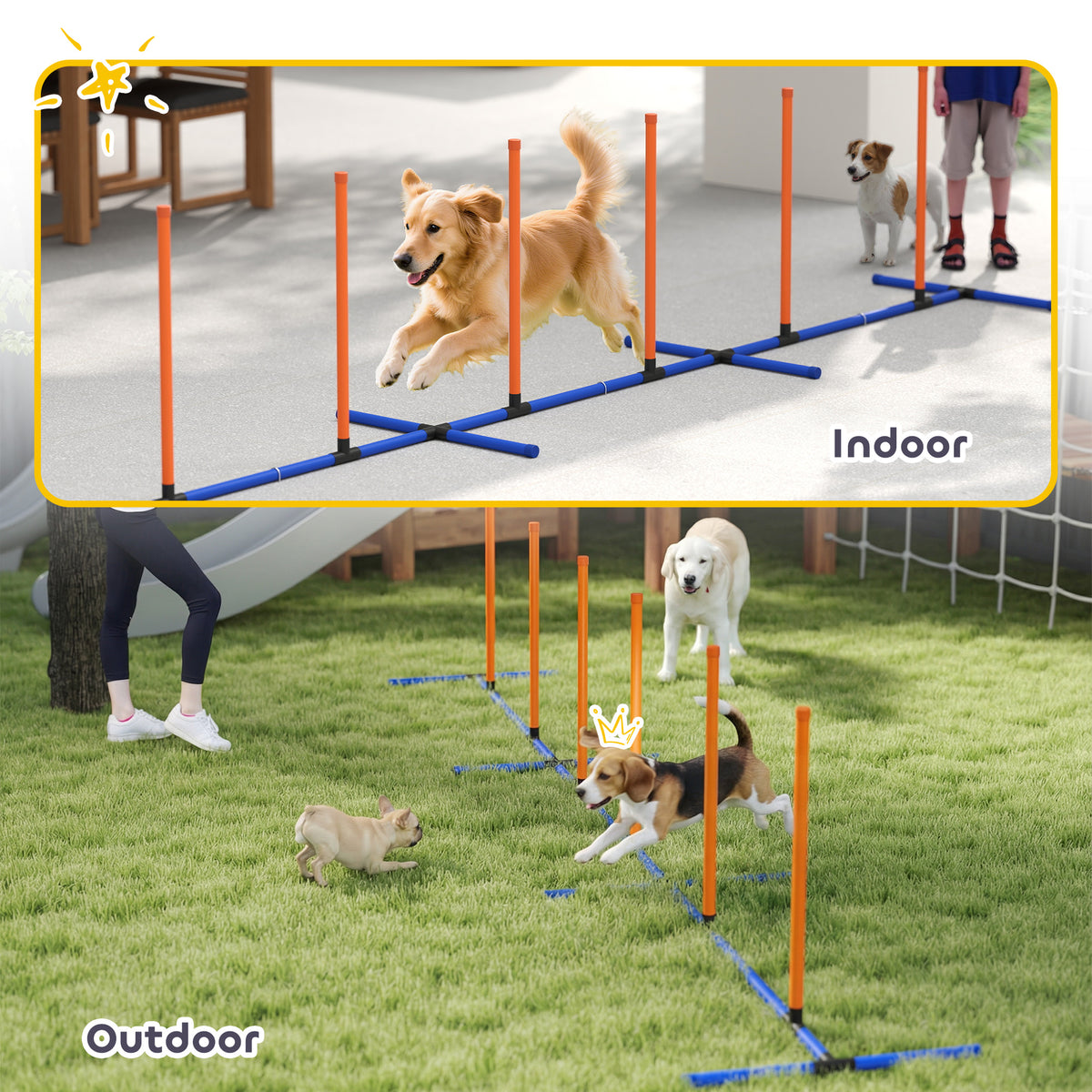 Adjustable Dog Agility Weave Poles with Freestanding Base, Ground Stakes and Carry Bag, Orange โ view 7