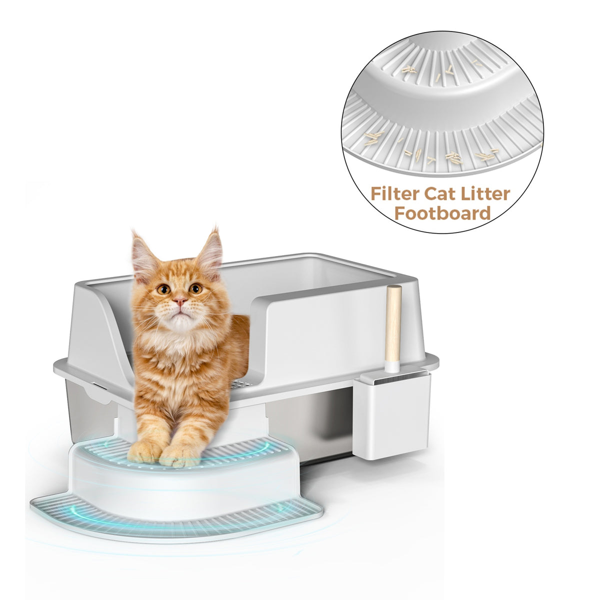 Stainless Steel Cat Litter Box with Step Footboard & Scoop โ 30 L, Semi-Enclosed โ view 4