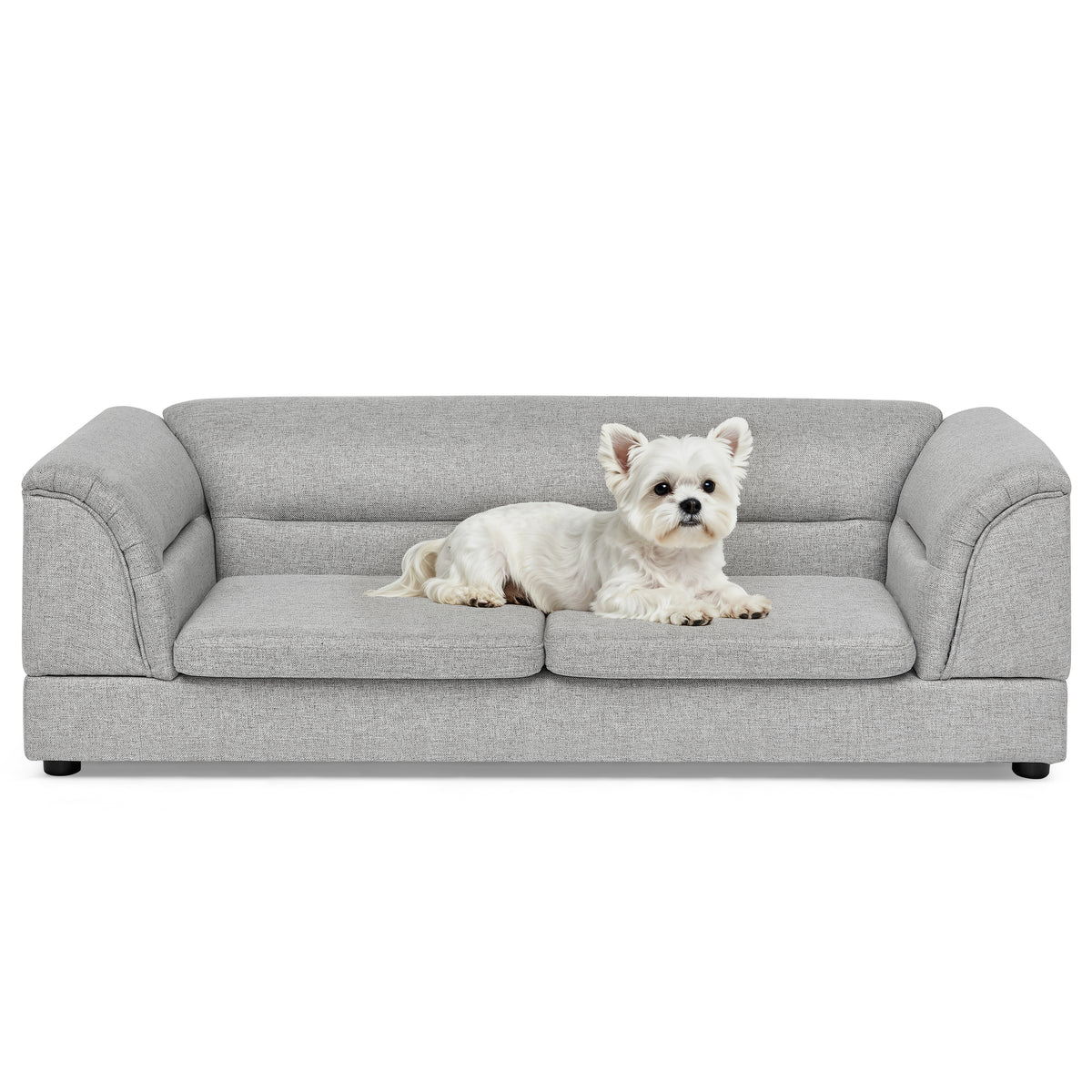 Oversized Linen Dog Sofa โ Curved Armrests, Raised Frame, Thick Cushion, for Large Dogs, Light Grey โ view 8