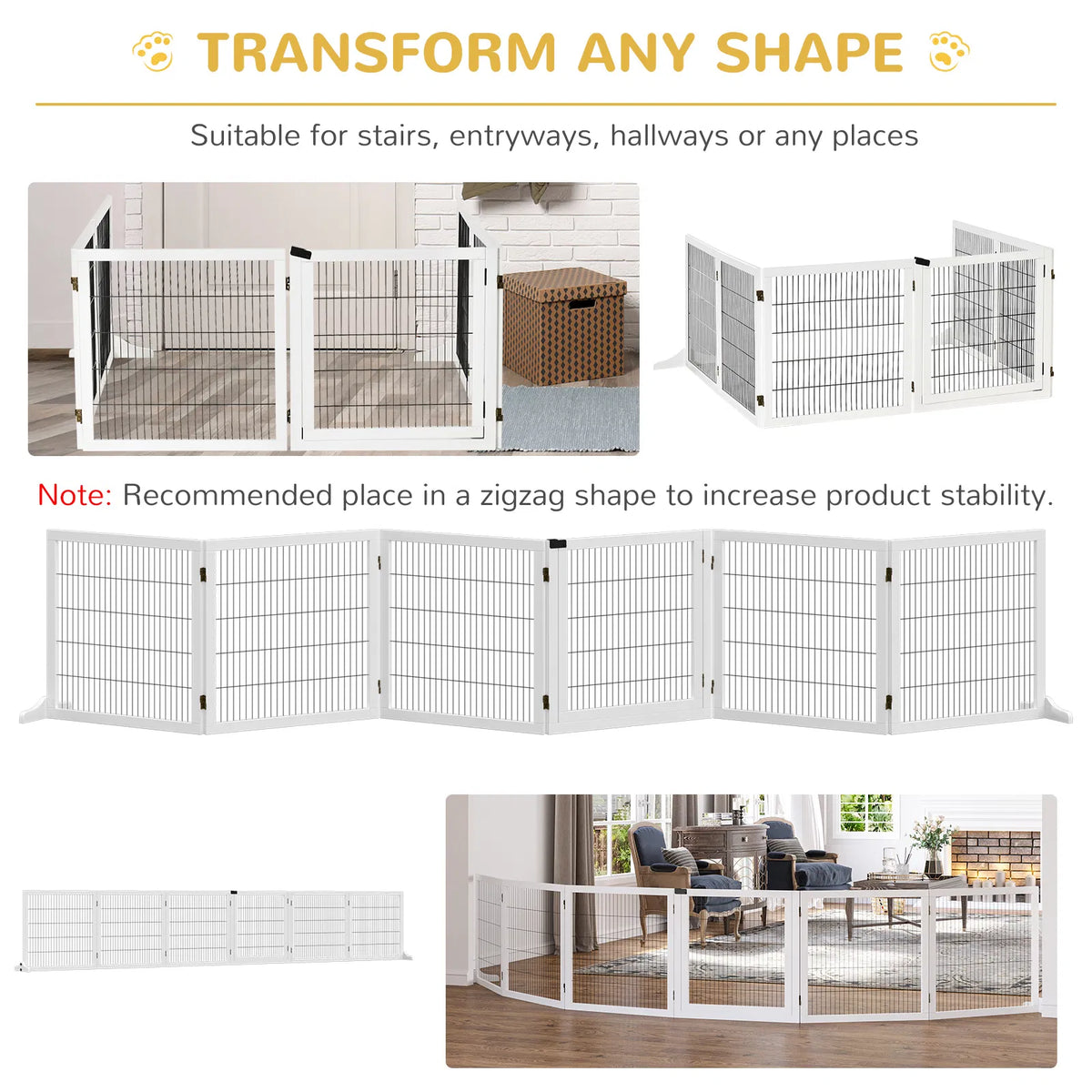 6-Panel Foldable Wooden Pet Gate & Playpen โ White, 27.6 in High โ view 4