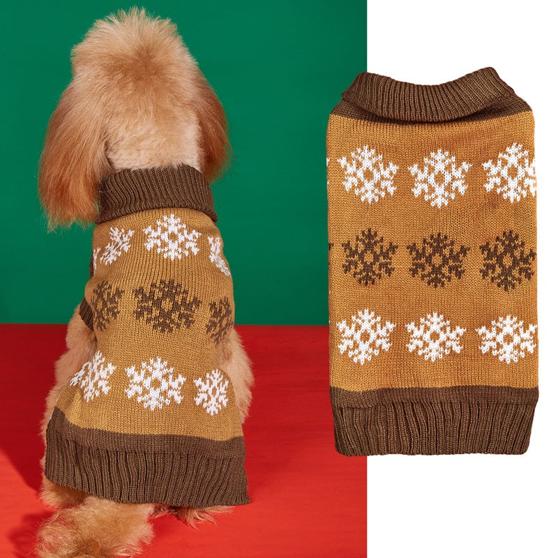 Snowflake Knit Dog Christmas Sweater in Dark Brown & Gray, Sizes XXS–XL – view 2