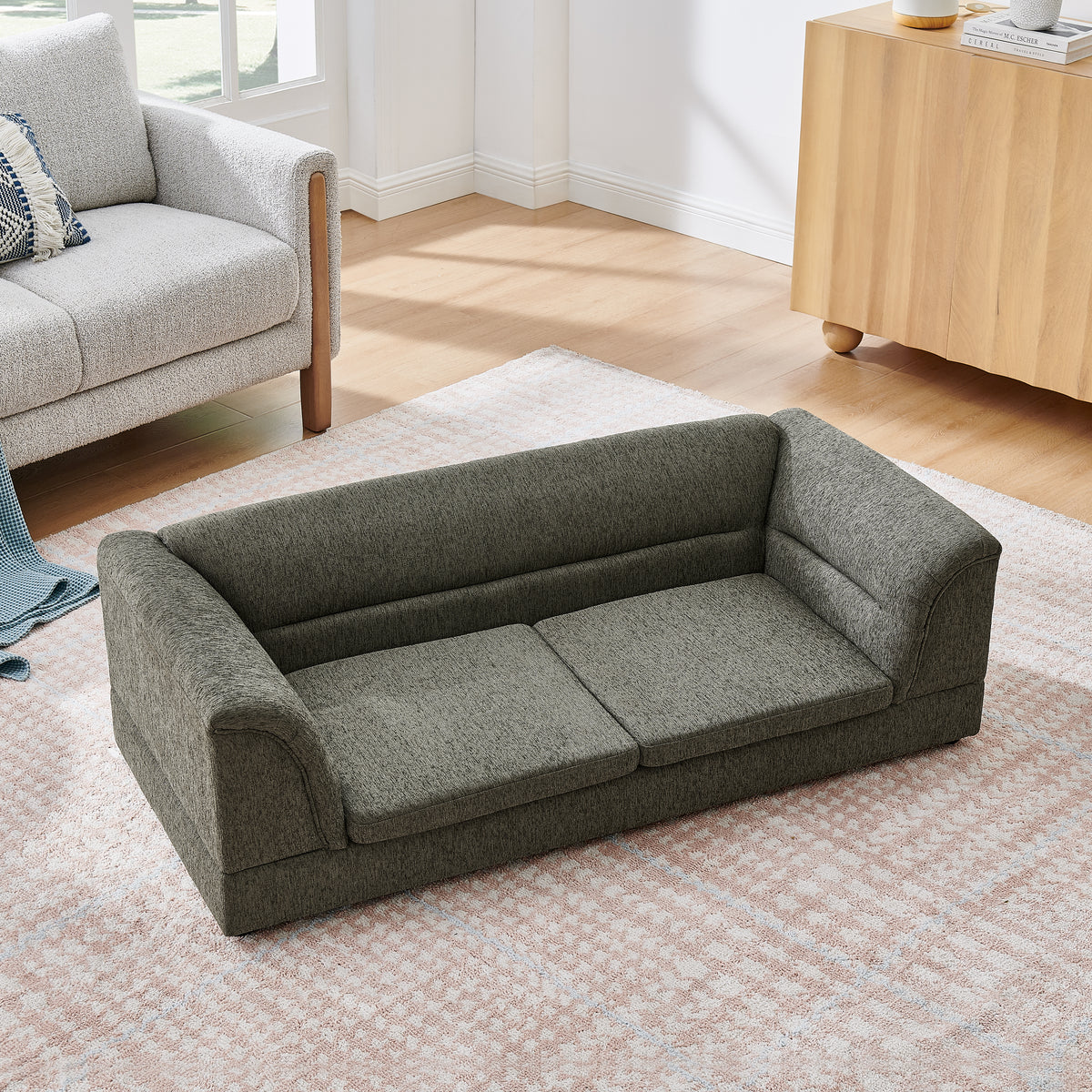 Oversized Dog Sofa Bed with Curved Armrests โ Linen Pet Couch for Large Dogs, Dark Gray โ view 6