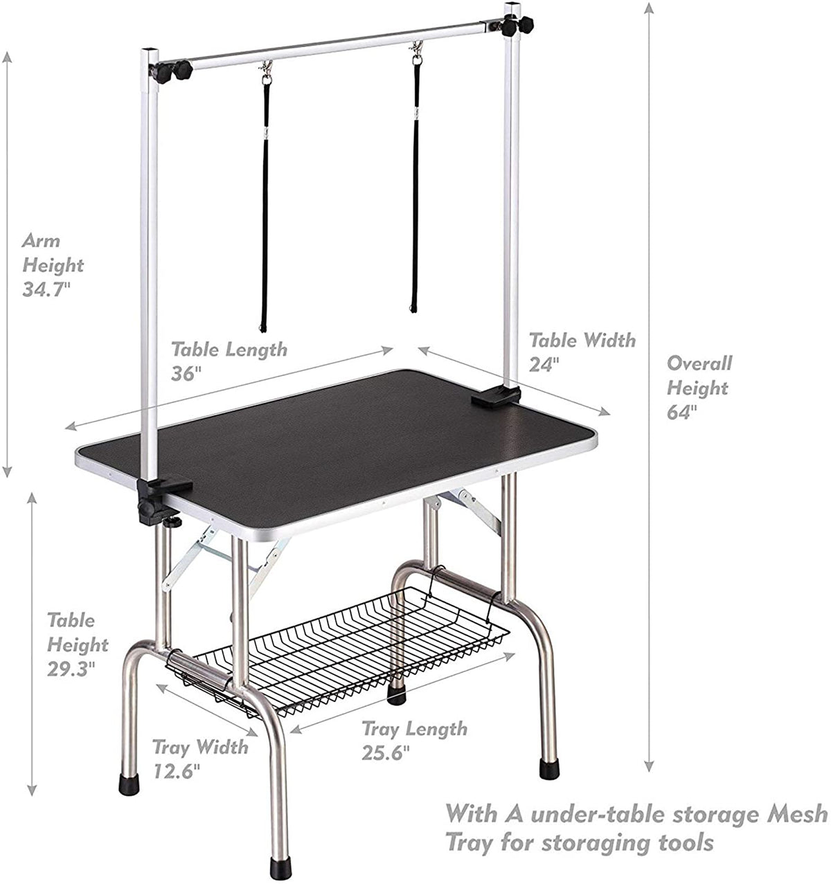 Portable Folding Dog Grooming Table with Overhead Arm & Mesh Tray, 36 Inch, Black โ view 2