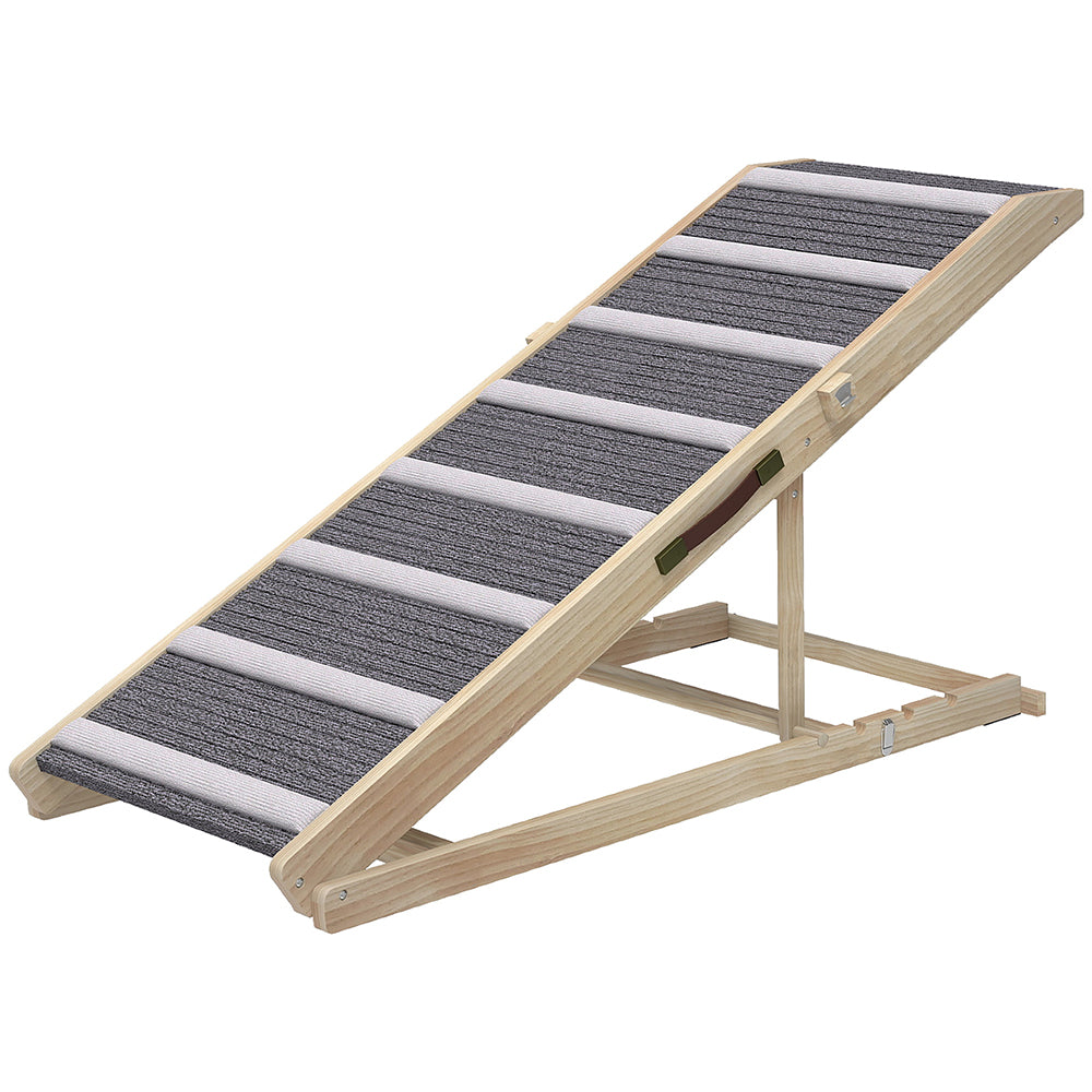 Foldable Wooden Dog Ramp for Couch, Bed or Car with 4 Height Settings and Carpet Surface โ view 6