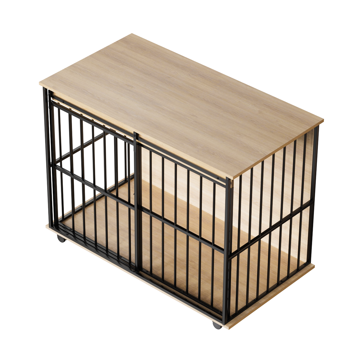 Wooden Dog Crate Furniture โ Large Kennel End Table with Sliding Door and Tray, Black and Natural โ view 6