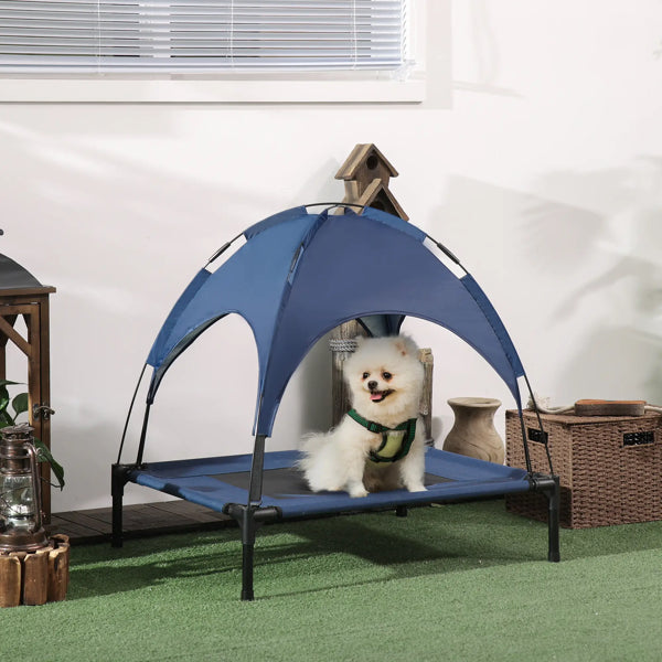 Elevated Cooling Dog Cot with Canopy – Breathable Mesh, Steel Frame, Up to 44 lbs, Dark Blue/Black – view 6