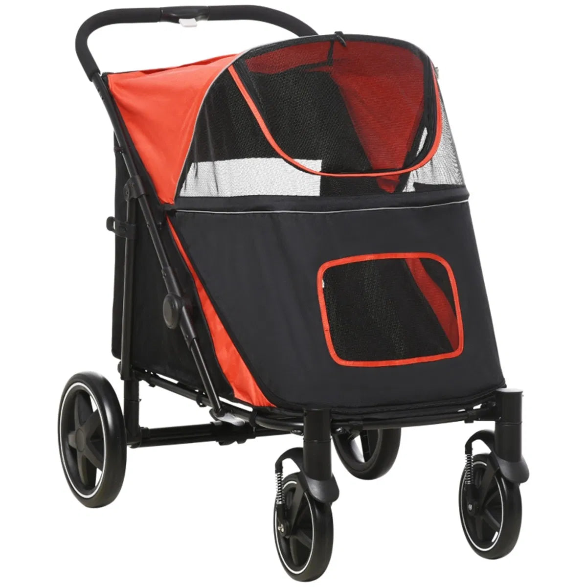 Foldable Dog Stroller for Medium & Large Dogs – One-Step Fold, Shock Absorbers, Up to 66 lbs, Black/Red – view 3