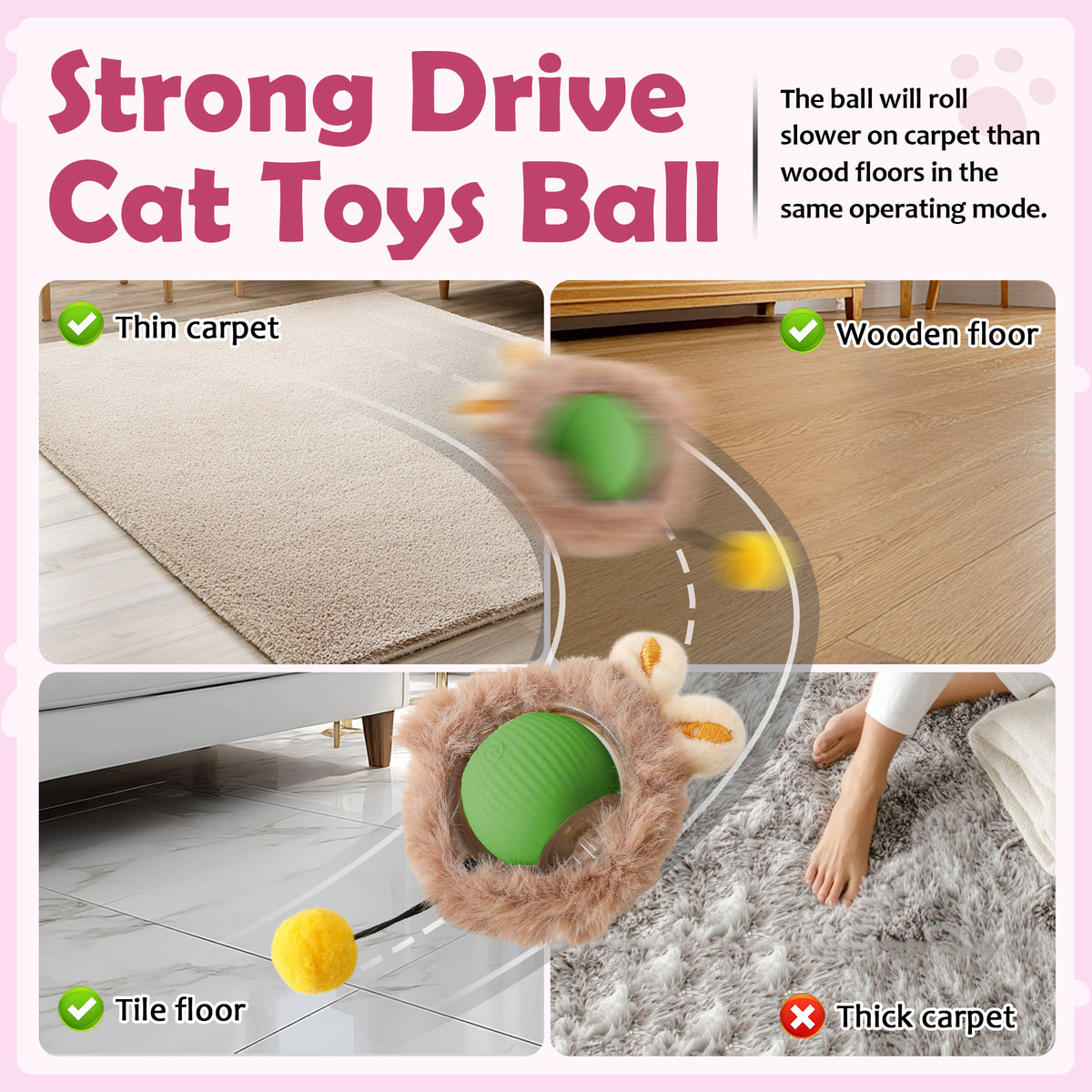 Motion-Activated Moving Cat Ball with Lights, Fluffy Tail and Bunny Ears, 3 Speed Modes โ view 7