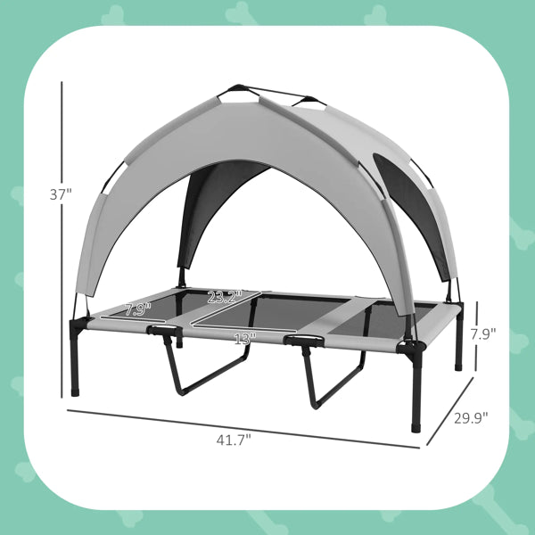Elevated Cooling Dog Cot with Canopy โ Breathable Mesh Bed for Large Dogs up to 66 lbs, Light Gray โ view 2