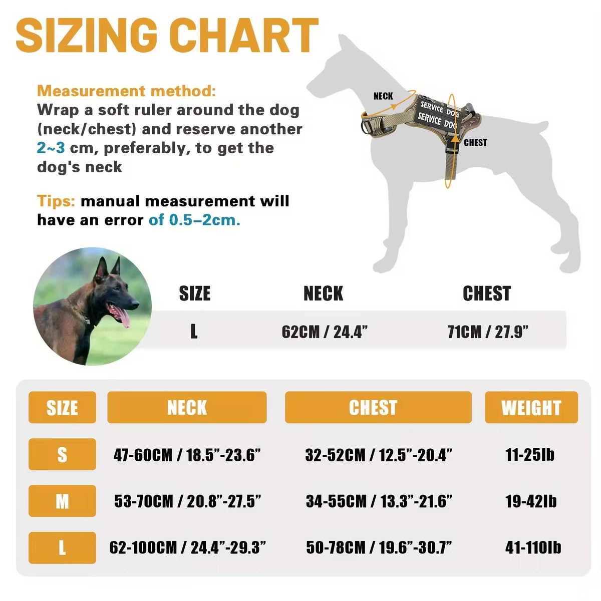 Tactical Service Dog Harness with Handle – Adjustable, Reflective Vest for Walking & Training, S–L – view 4