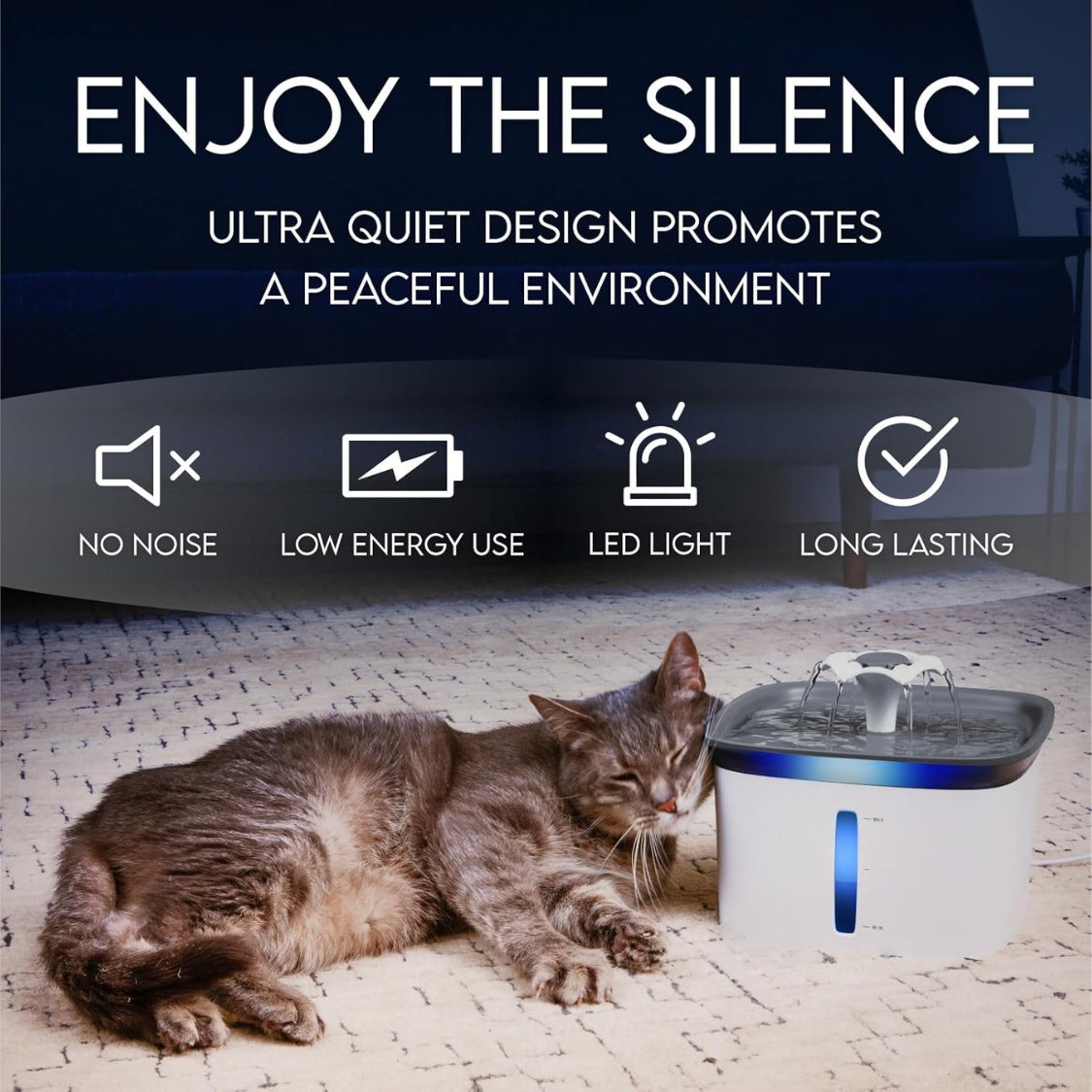 95 oz Automatic Pet Water Fountain โ Quiet Pump, 5-Stage Filtration & LED Light, White โ view 4