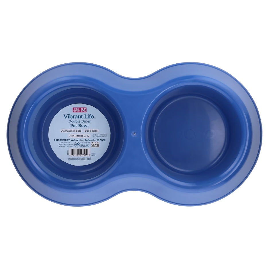 Medium Double Diner Pet Bowl for Food and Water, 6.25-Cup Total Capacity, Blue โ view 3