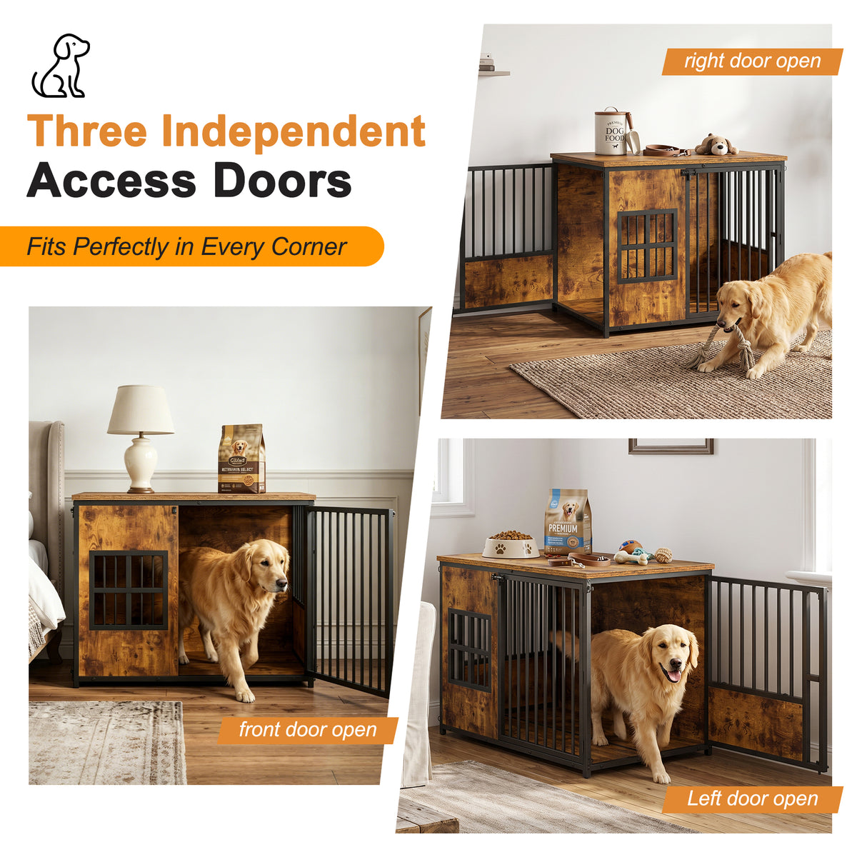 Wooden Dog Crate Furniture with Storage Top โ Large Indoor Kennel, Antique Brown โ view 10