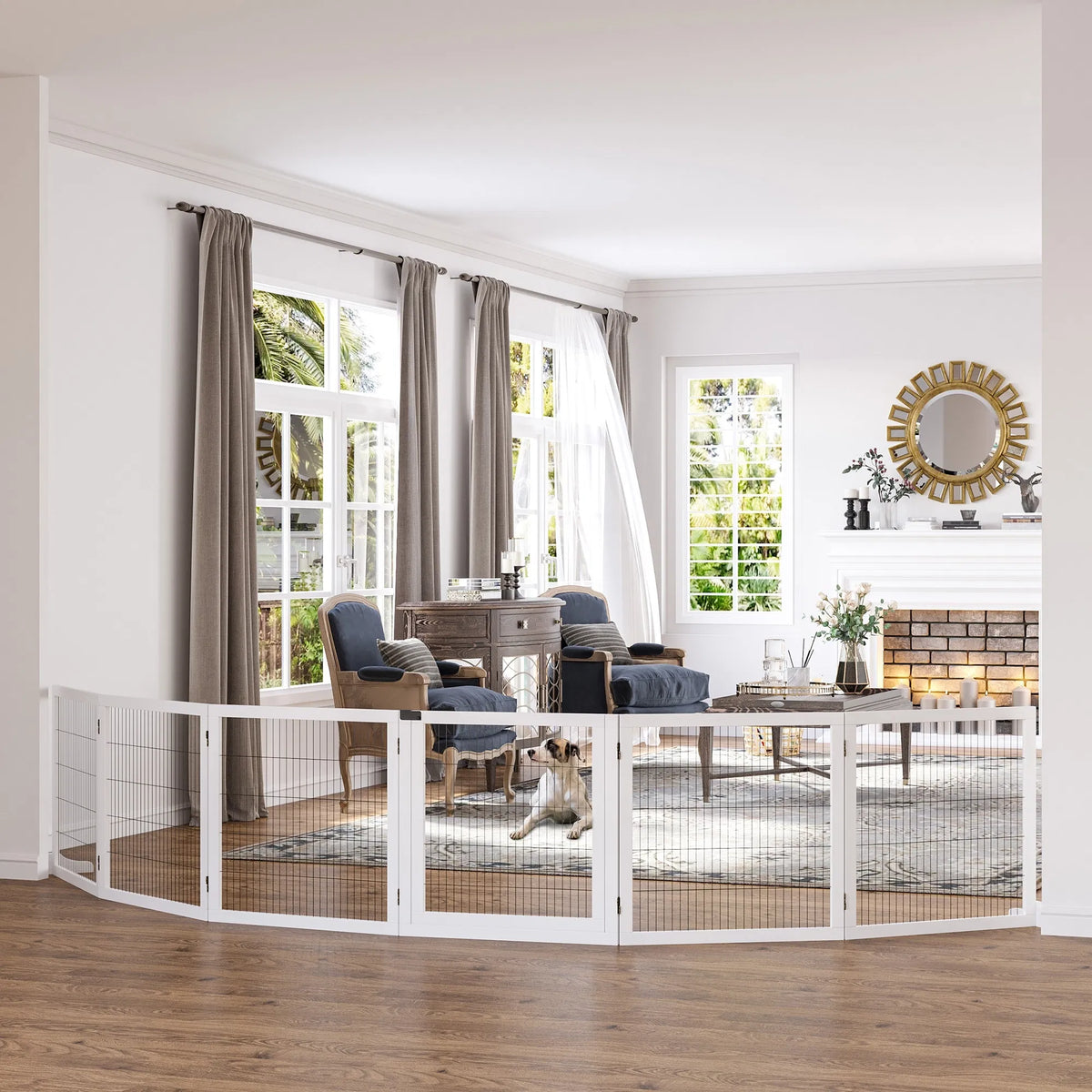 6-Panel Foldable Wooden Pet Gate & Playpen โ White, 27.6 in High