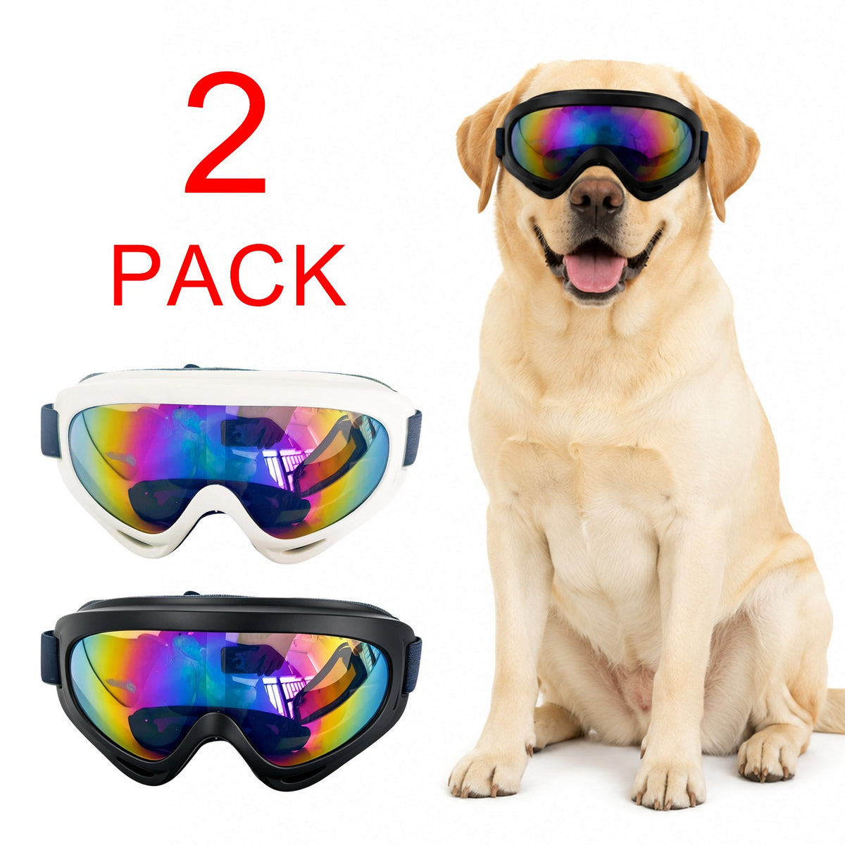 Dog Sunglasses 2-Pack โ Anti-UV Windproof Goggles for Small Dogs & Cats, Adjustable Straps, Black & White โ view 3
