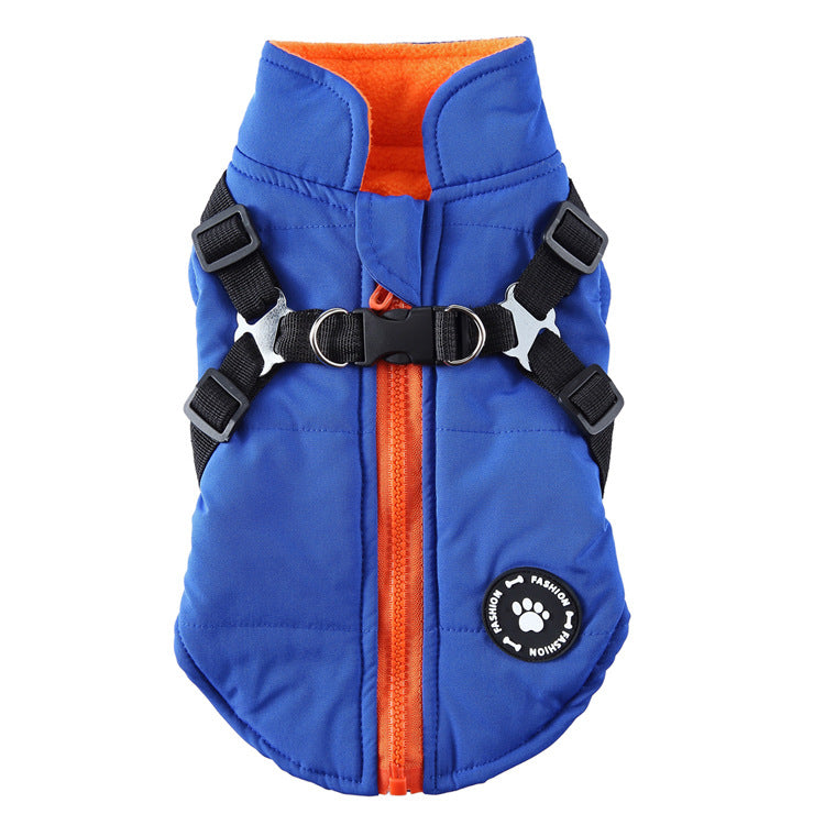 Padded Dog Jacket with Chest Strap – Polyester Winter Coat in Blue, Green or Red – view 4