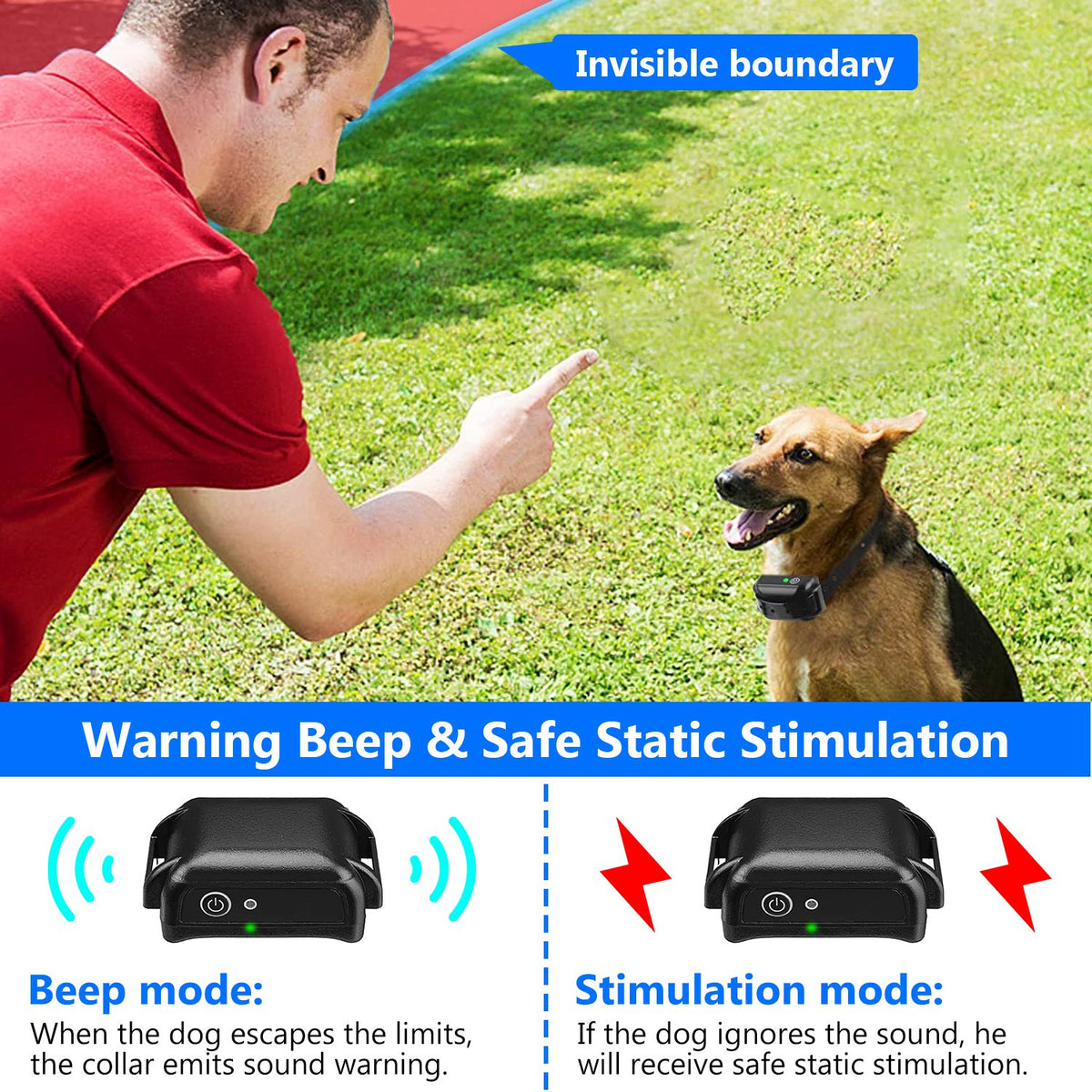 Wireless Dog Fence System – 131–722 ft Adjustable Boundary, Tone & Static, IP67 – view 7