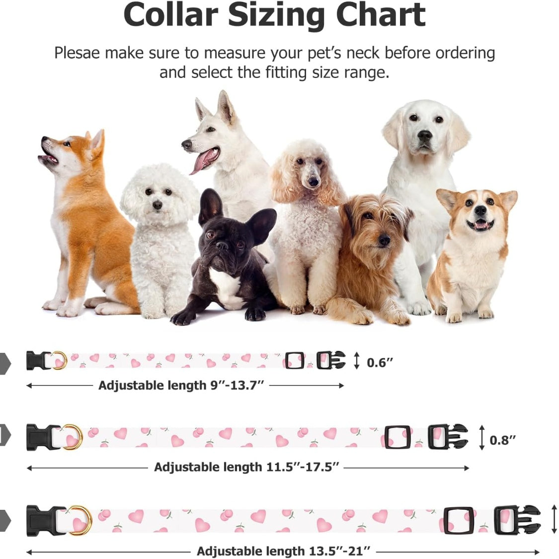 Pink Heart Dog Collar with Pendant โ Soft Cotton Adjustable Collar for Dogs & Puppies, White & Pink โ view 4