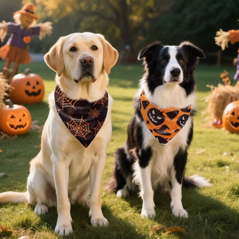Halloween Dog Bandanas 2-Pack โ Reversible Pumpkin & Spider Web Scarves for Medium & Large Dogs, Orange โ view 8