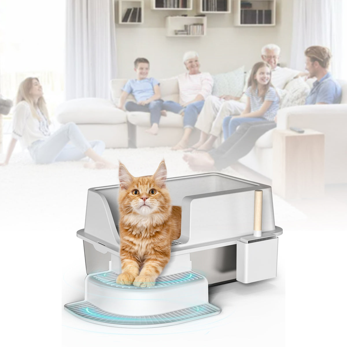 Stainless Steel Cat Litter Box with Step Footboard & Scoop โ 30 L, Semi-Enclosed โ view 2