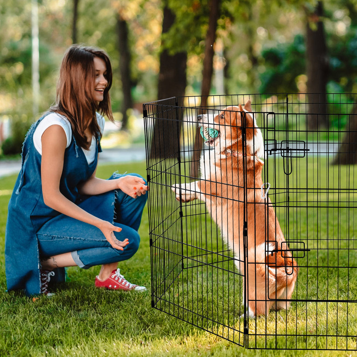 8-Panel Foldable Metal Dog Playpen โ 30 in Exercise Pen with Top Cover & Floor Mat โ view 6
