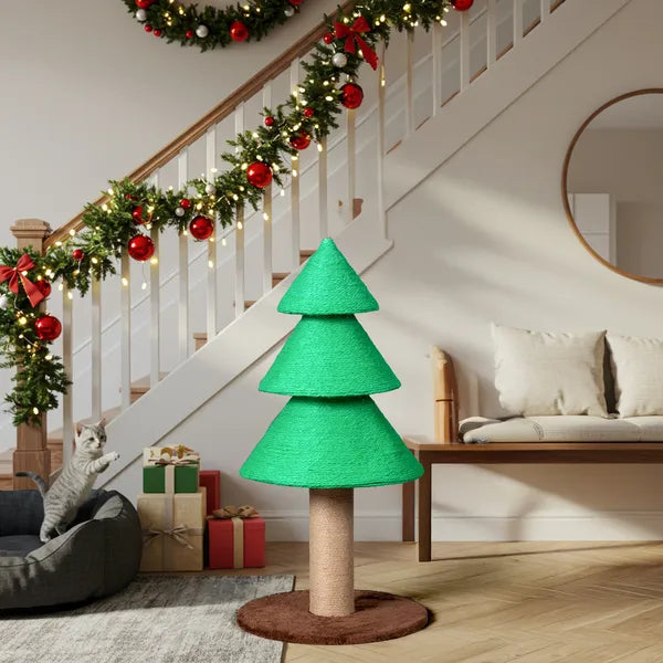 Christmas Tree Cat Scratcher – 31.5" Sisal Scratching Post Tower with Fleece Base, Green – view 5