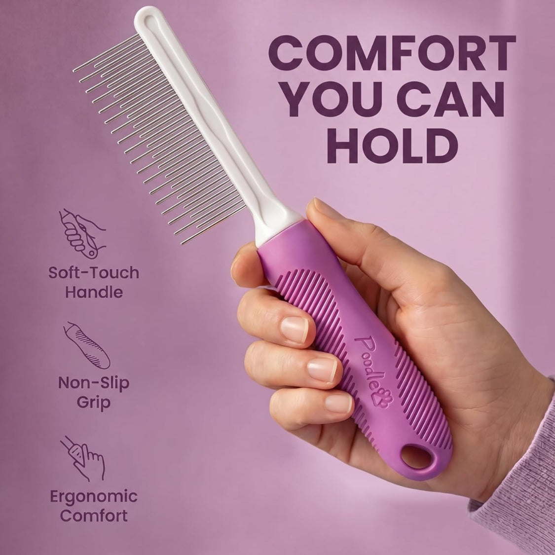 2-in-1 Pet Detangling Comb โ Long & Short Stainless Steel Teeth for Mats and Knots, Non-Slip Handle โ view 4