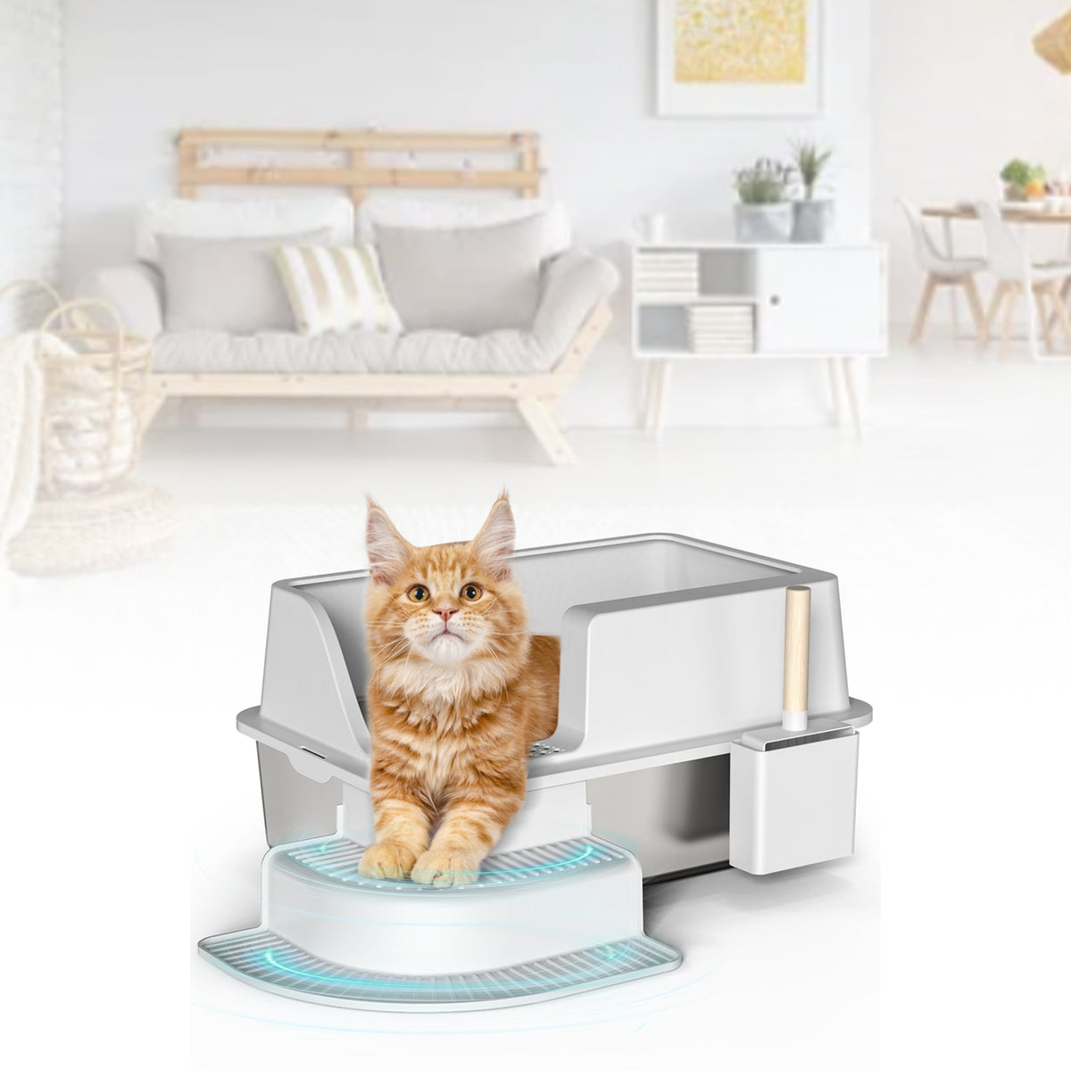 Stainless Steel Cat Litter Box with Step Footboard & Scoop โ 30 L, Semi-Enclosed โ view 3