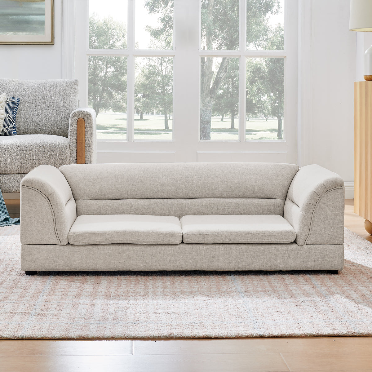 Oversized Linen Dog Sofa โ Raised Pet Couch with Curved Armrests for Large Dogs, Beige โ view 5