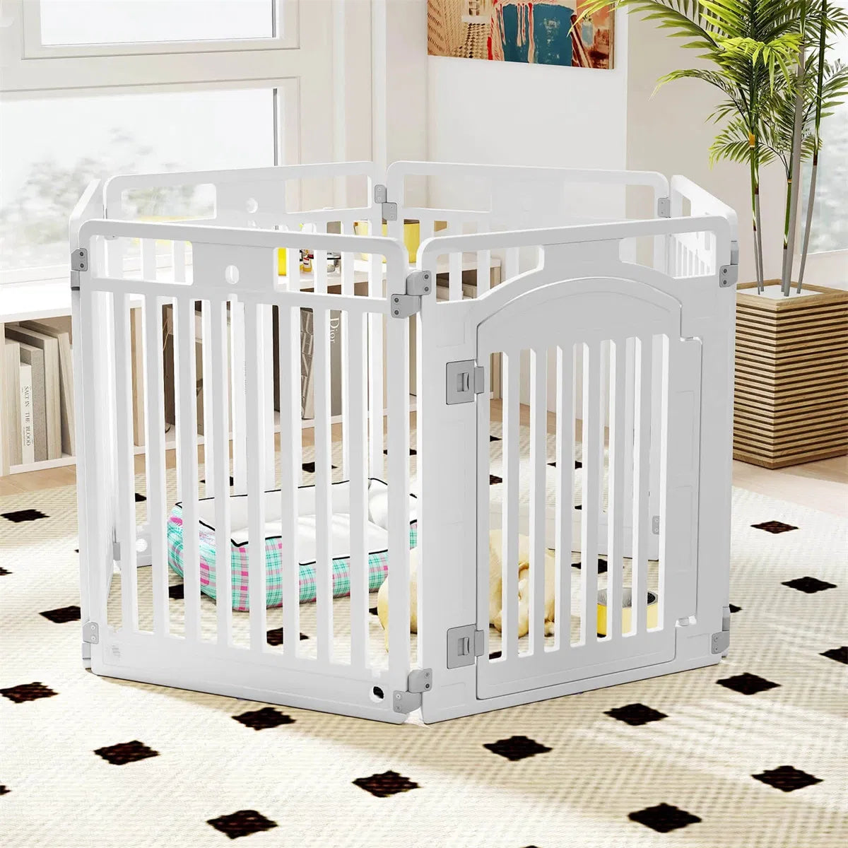 6-Panel Plastic Dog Playpen โ 32 in High, Lockable Door, Indoor & Outdoor, Foldable โ view 7
