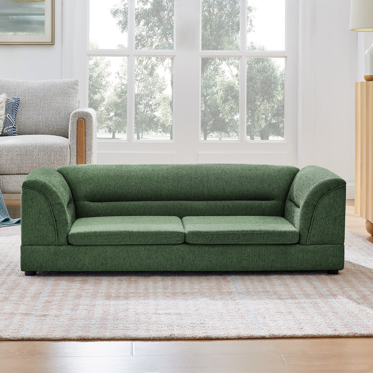 Oversized Linen Dog Sofa โ Curved Armrests, Raised Frame, Thick Cushion, for Large Dogs, Olive Green โ view 6