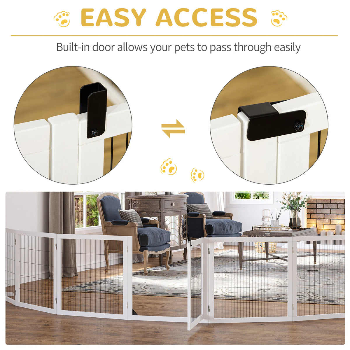 6-Panel Foldable Wooden Pet Gate & Playpen โ White, 27.6 in High โ view 3