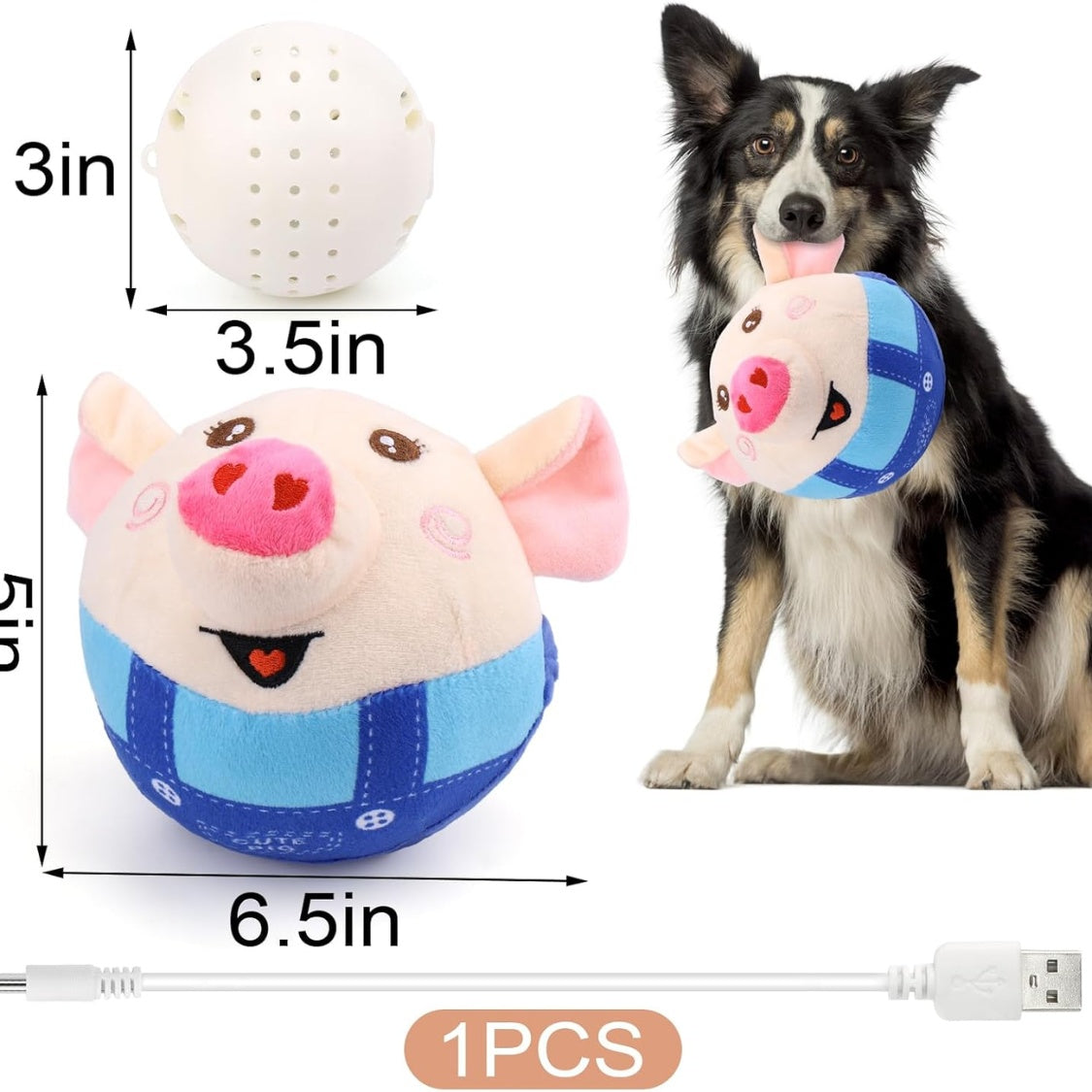 Jumping Squeaky Pig Dog Toy โ Rechargeable Interactive Toy with Recording & Music Modes โ view 3