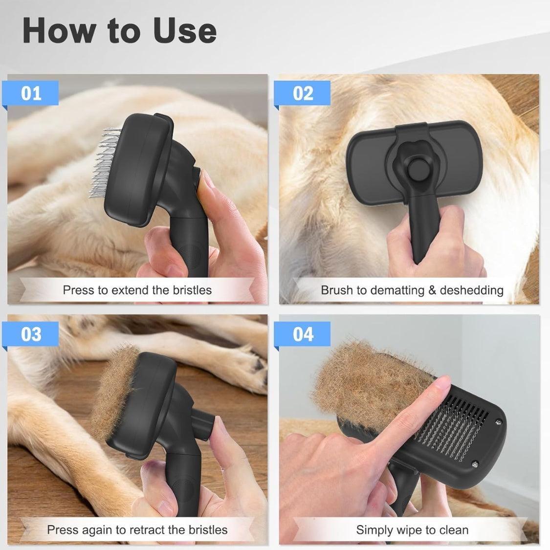 Self-Cleaning Shedding Brush for Dogs, Cats & Puppies โ Skin-Friendly Deshedding Grooming Tool, Black โ view 5