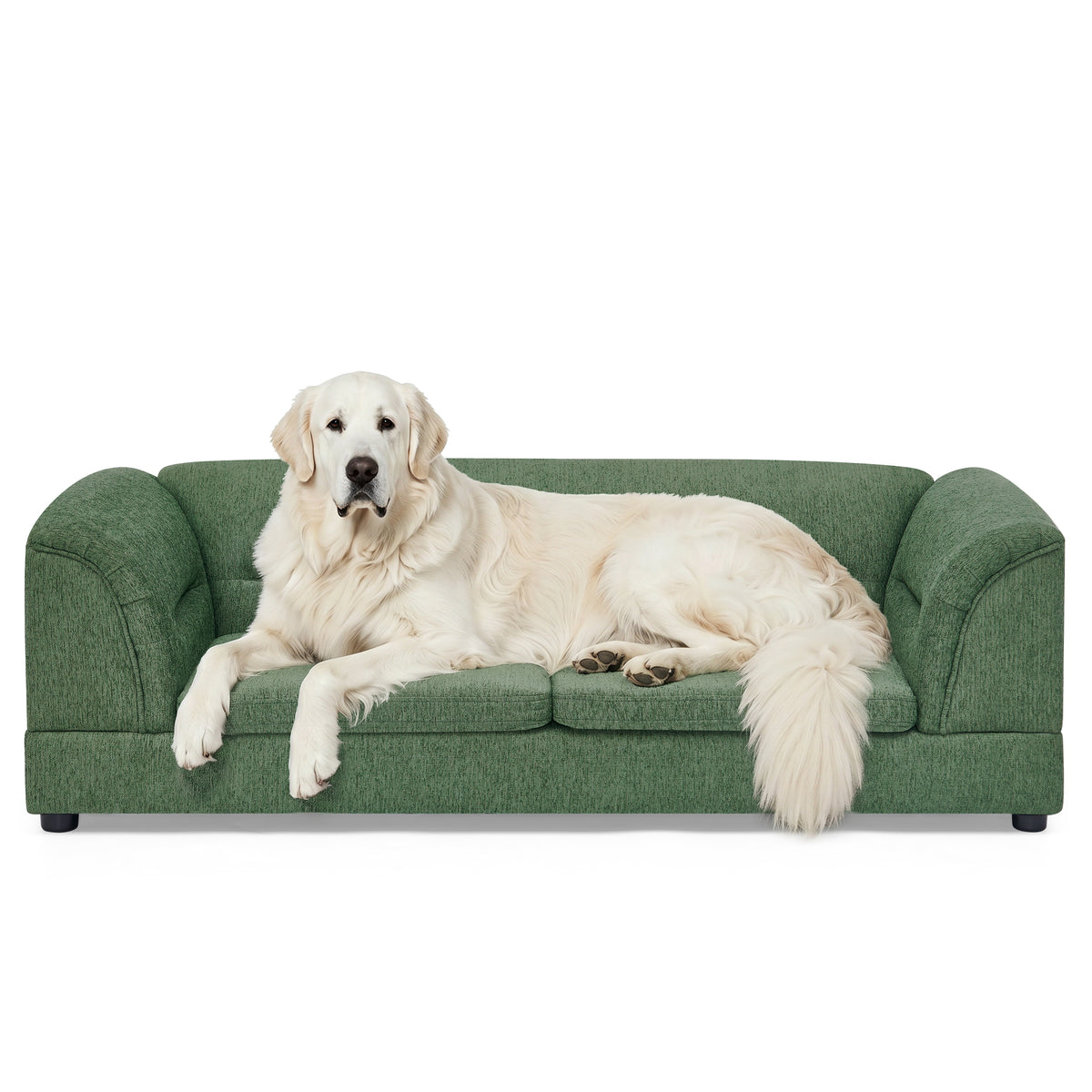 Oversized Linen Dog Sofa โ Curved Armrests, Raised Frame, Thick Cushion, for Large Dogs, Olive Green โ view 10