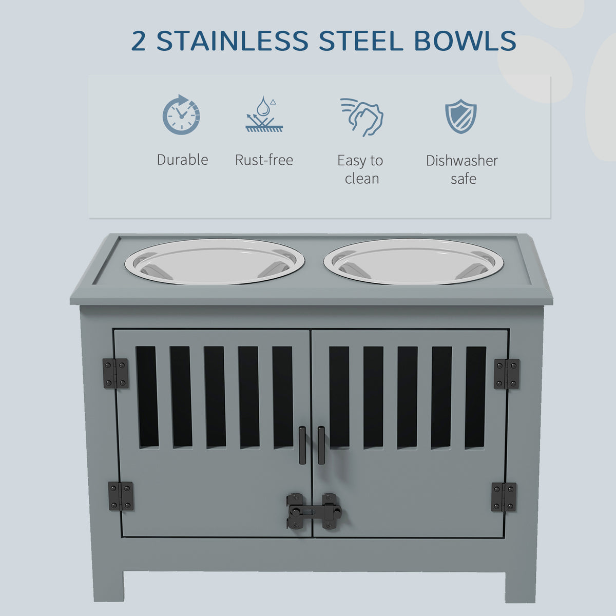Raised Dog Feeding Station with 37L Storage Cabinet & 2 Stainless Steel Bowls, Gray โ view 4