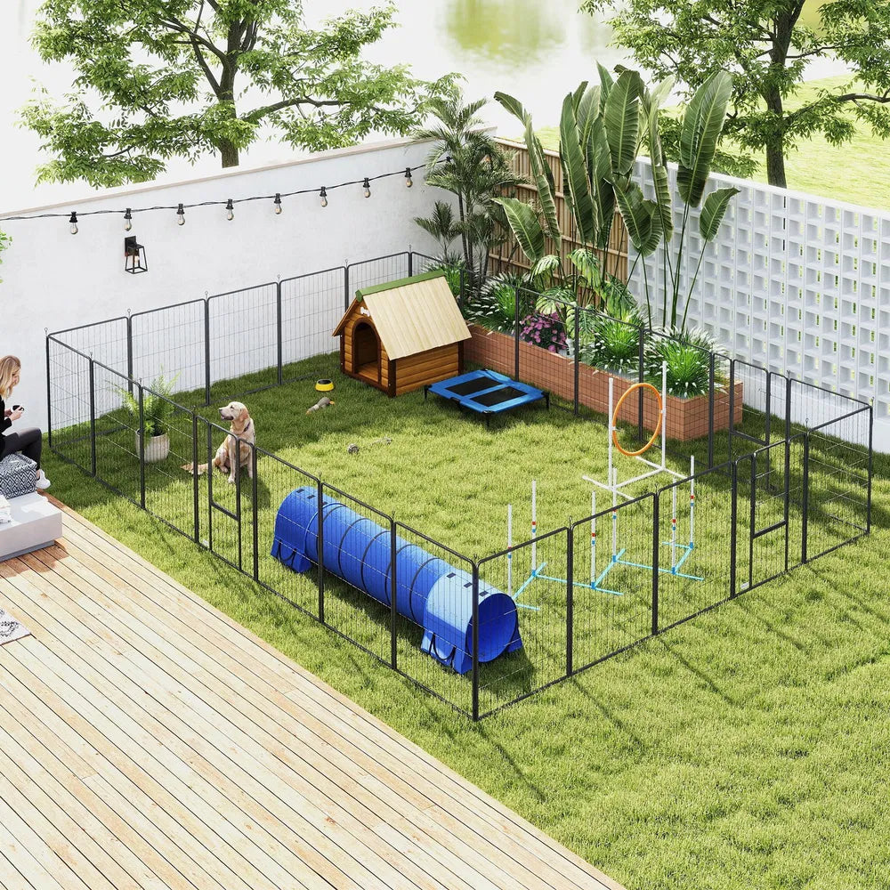 24-Panel Heavy-Duty Metal Dog Playpen โ 39.4 in High, 3 Doors, Black โ view 9