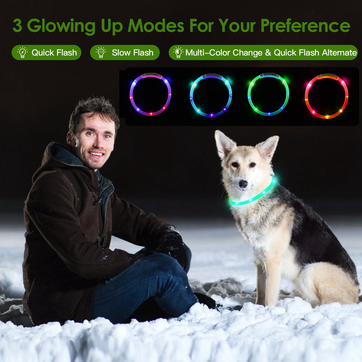 USB Rechargeable LED Dog Collar – Cuttable Glow Collar, 3 Light Modes, Multi-Color – view 3