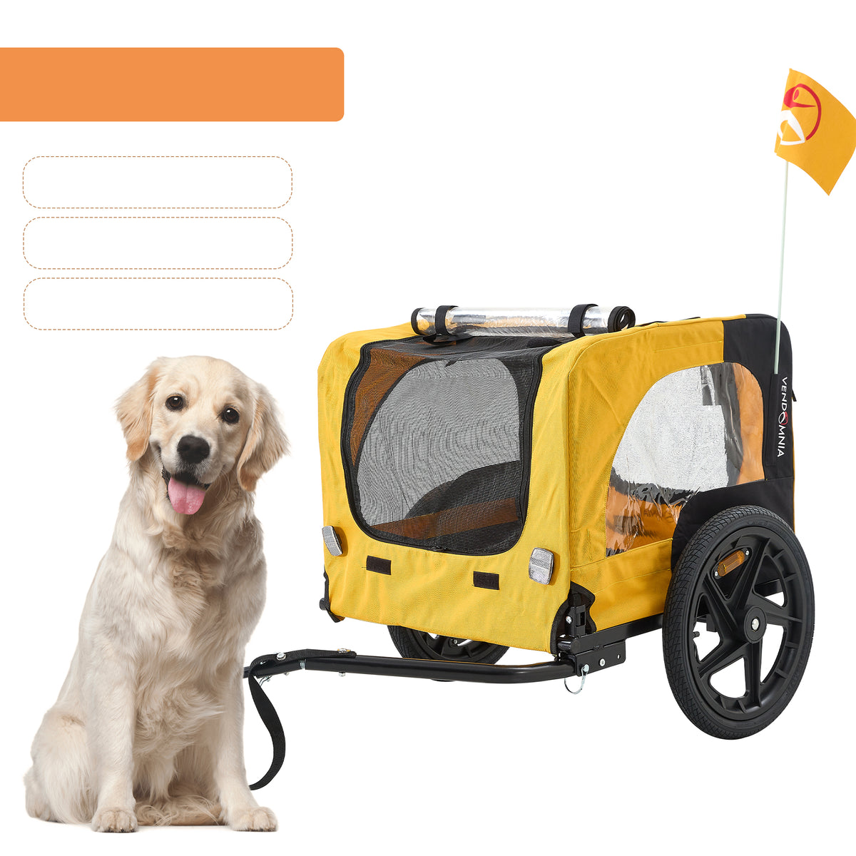 2-in-1 Dog Bike Trailer & Stroller โ Heavy-Duty Foldable Pet Carrier with 16" Wheels, Yellow