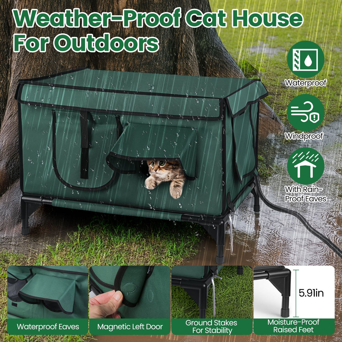 Heated Outdoor Cat House โ Waterproof Insulated Cat Shelter with Heating Pad for Winter โ view 7