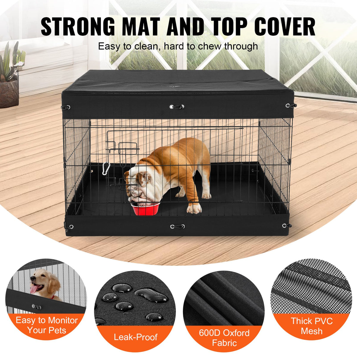 4-Panel Foldable Dog Playpen โ Metal Pen with Zippered Top Cover and Floor Mat, 24 in, Black โ view 4