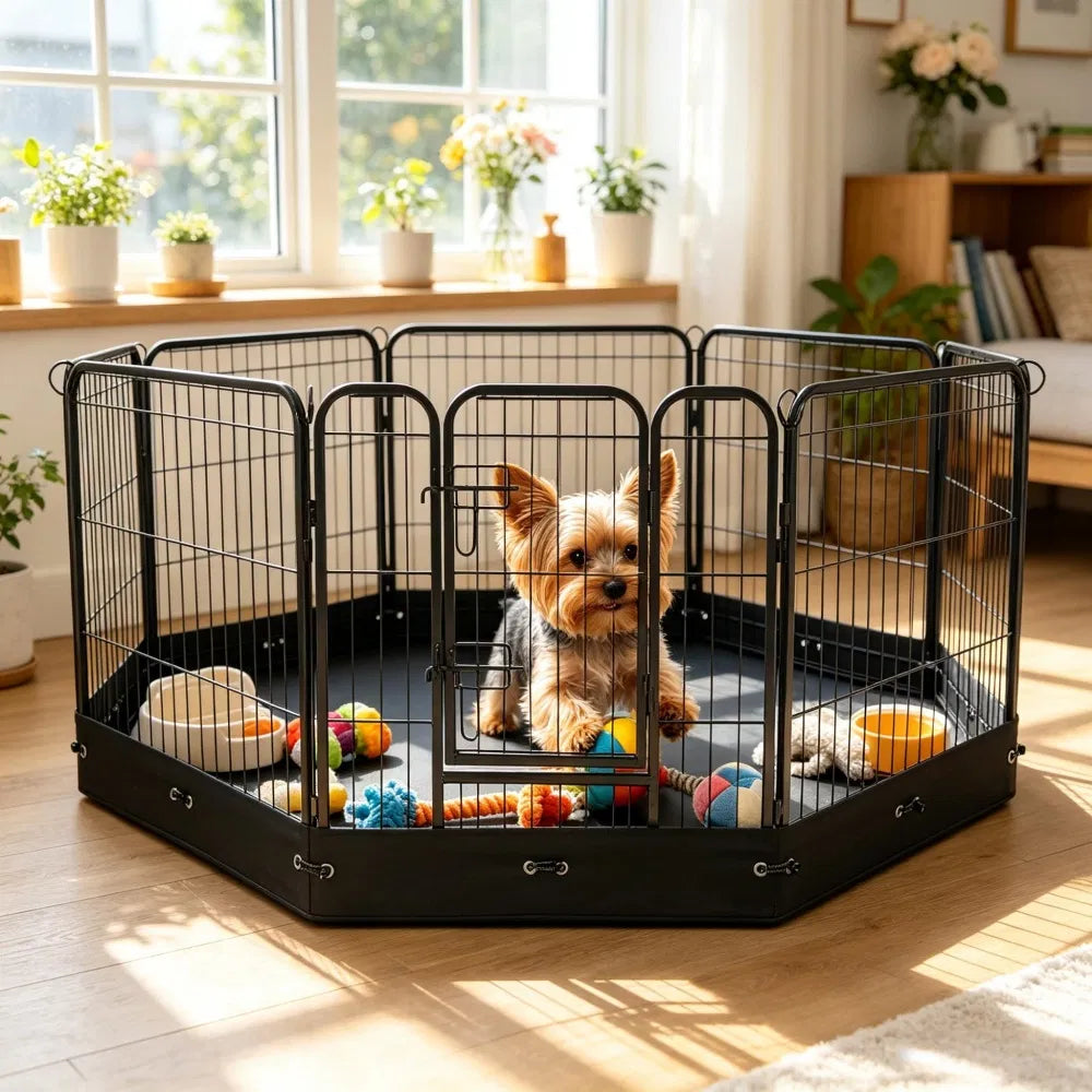 8-Panel Octagon Dog Playpen with Floor Mat โ 24 in High, Metal Frame โ view 3