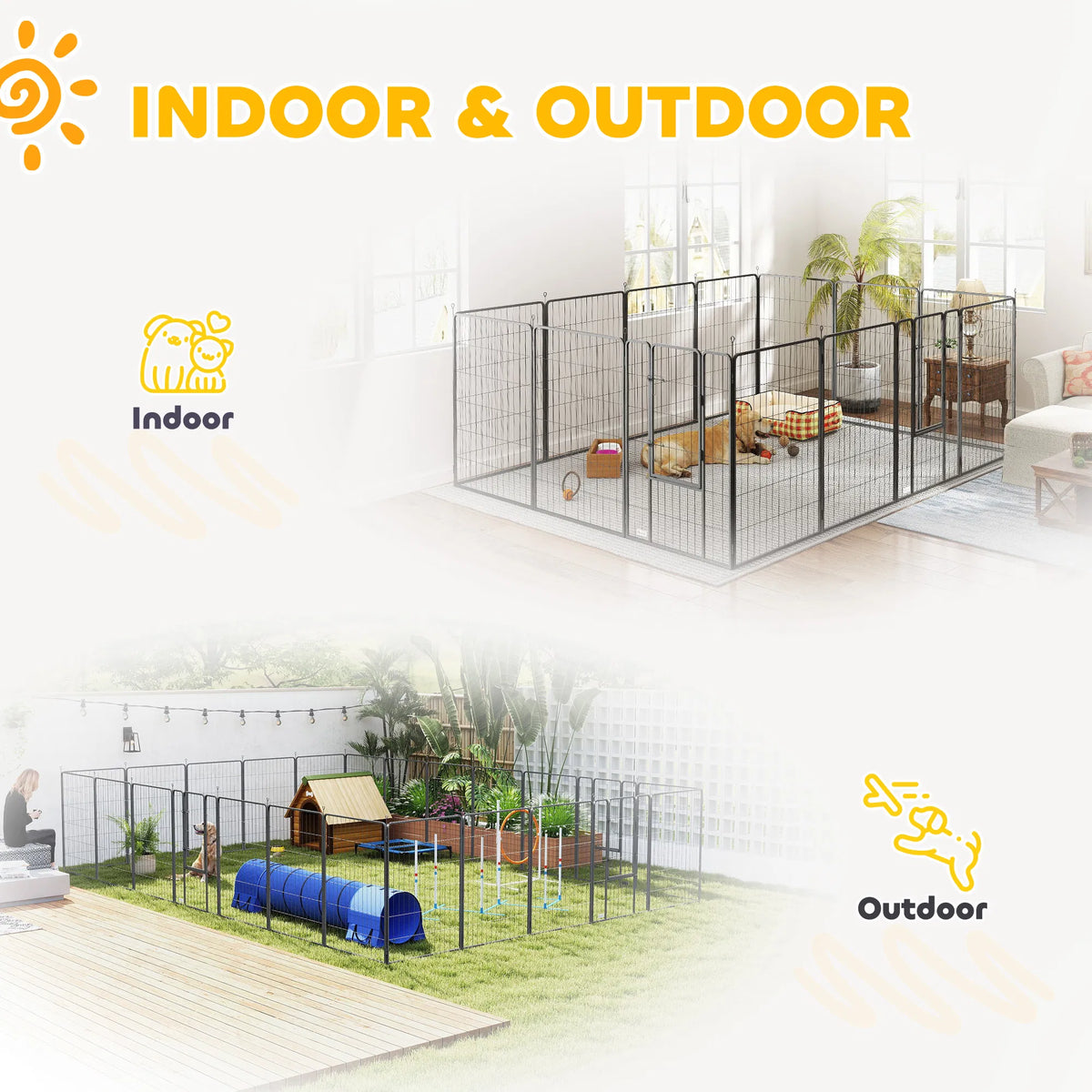 24-Panel Extra-Tall Metal Dog Playpen โ 44.5 in High, 3 Doors, Black โ view 3